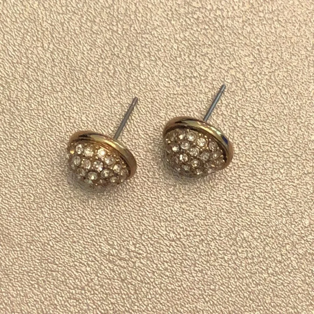 J. Crew | Pave Button Earrings | Gold Tone